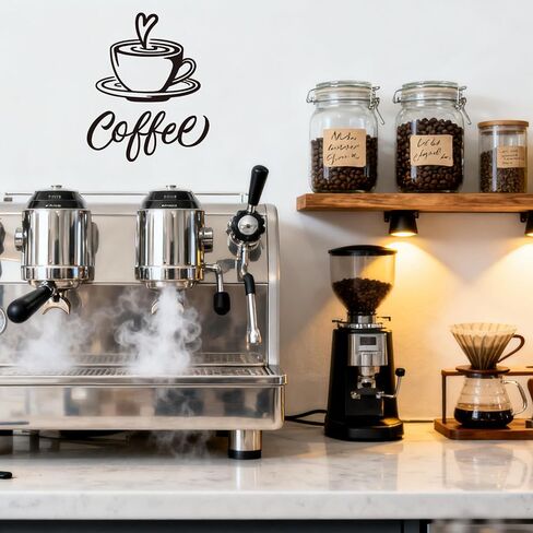 ديكور فني جداري معدني للقهوة من We Moment، ديكور مطبخ المنزل والمكتب في بار القهوة (مجموعة سوداء مقاس 10 بوصات مكونة من قطعتين) in Kuwait