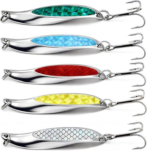 FREGITO Fishing Lures,Fishing Spoons, Colorful Casting Fishing Spinner Hard Baits Tackle Single Hook for Trout Bass Salmon Freshwater Saltwater with Metal Hooks in Kuwait
