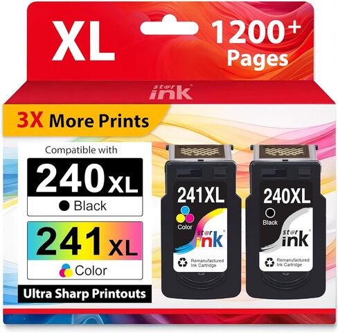 Starink PG-240XL CL-241XL Ink Cartridge High Yield Replacement for Canon 240XL 241XL Combo Pack Work with PIXMA MG3620 MG3520 MG3220 MG2120 MX472 MX452 MX532 TS5120 Printers (1 Black, 1 Tri-Color) in Kuwait