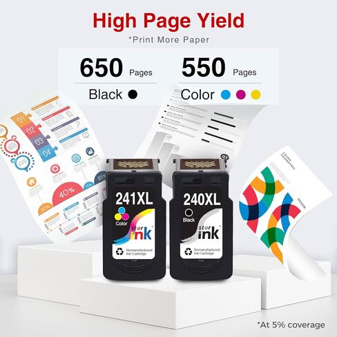Starink PG-240XL CL-241XL Ink Cartridge High Yield Replacement for Canon 240XL 241XL Combo Pack Work with PIXMA MG3620 MG3520 MG3220 MG2120 MX472 MX452 MX532 TS5120 Printers (1 Black, 1 Tri-Color) in Kuwait