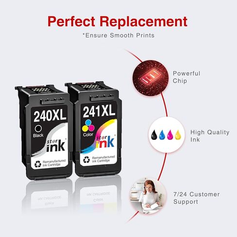 Starink PG-240XL CL-241XL Ink Cartridge High Yield Replacement for Canon 240XL 241XL Combo Pack Work with PIXMA MG3620 MG3520 MG3220 MG2120 MX472 MX452 MX532 TS5120 Printers (1 Black, 1 Tri-Color) in Kuwait