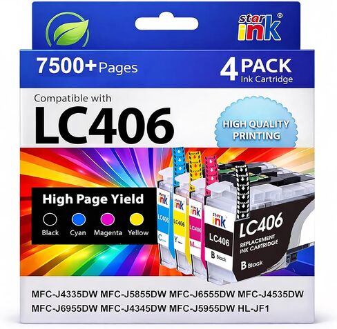 Starink LC406 406XL Ink Cartridges Replacement for Brother 406 Ink Cartridge 406XL Work with Brother MFC-J4335DW MFC-J5855DW MFC-J6555DW MFC-J4535DW MFC-J6955DW MFC-J4345DW MFC-J5955DW (4 Pack) in Kuwait