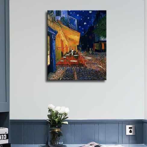Weiyiart فنسنت فان جوخ قماش جدار الفن مقهى الشرفة في الليل اللوحة الفنية الكلاسيكية الحمام صورة طباعة لديكور المنزل 12 "× 15" in Saudi Arabia