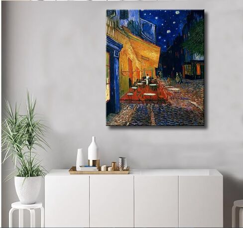 Weiyiart فنسنت فان جوخ قماش جدار الفن مقهى الشرفة في الليل اللوحة الفنية الكلاسيكية الحمام صورة طباعة لديكور المنزل 12 "× 15" in Saudi Arabia