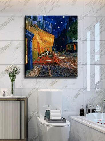 Weiyiart فنسنت فان جوخ قماش جدار الفن مقهى الشرفة في الليل اللوحة الفنية الكلاسيكية الحمام صورة طباعة لديكور المنزل 12 "× 15" in Saudi Arabia