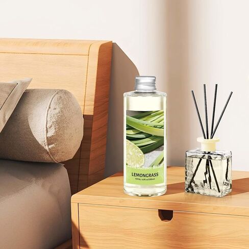 STRN Reed Diffuser Essential Oil Refill, Lemongrass Scent 200ml with Sticks, Long-Lasting Aromatherapy, Natural Fragrance Liquid with Eco-Friendly Bottle for Home, Bedroom, Spa in Kuwait