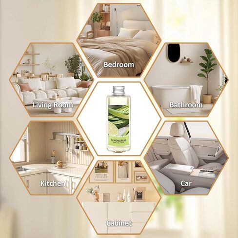 STRN Reed Diffuser Essential Oil Refill, Lemongrass Scent 200ml with Sticks, Long-Lasting Aromatherapy, Natural Fragrance Liquid with Eco-Friendly Bottle for Home, Bedroom, Spa in Kuwait