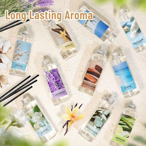 STRN Reed Diffuser Essential Oil Refill, Lemongrass Scent 200ml with Sticks, Long-Lasting Aromatherapy, Natural Fragrance Liquid with Eco-Friendly Bottle for Home, Bedroom, Spa in Kuwait