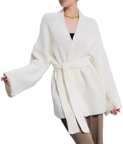 GGUHHU Open Front Cardigan for Women, V-Neck Long Sleeve Solid Color Wrap Sweater Coat with Belt in Saudi Arabia