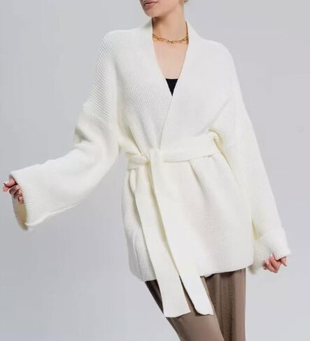 GGUHHU Open Front Cardigan for Women, V-Neck Long Sleeve Solid Color Wrap Sweater Coat with Belt in Saudi Arabia