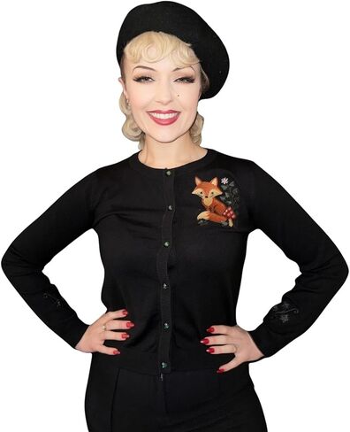 Ro Rox Fox Cardigan - Embroidered Ivy Knit Jumper Nature Inspired Retro Knitwear in Kuwait