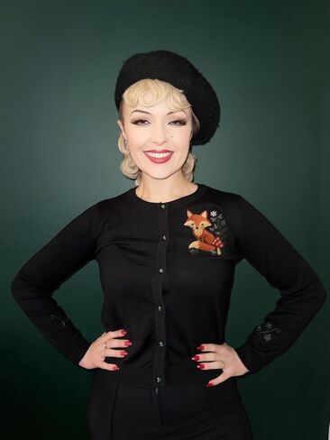 Ro Rox Fox Cardigan - Embroidered Ivy Knit Jumper Nature Inspired Retro Knitwear in Kuwait