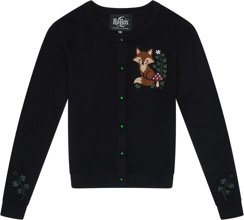 Ro Rox Fox Cardigan - Embroidered Ivy Knit Jumper Nature Inspired Retro Knitwear in Kuwait