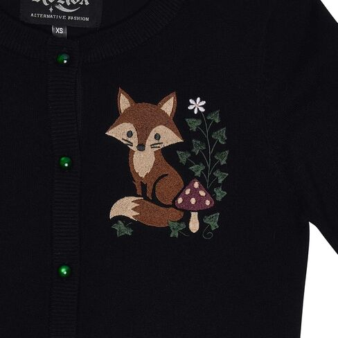 Ro Rox Fox Cardigan - Embroidered Ivy Knit Jumper Nature Inspired Retro Knitwear in Kuwait