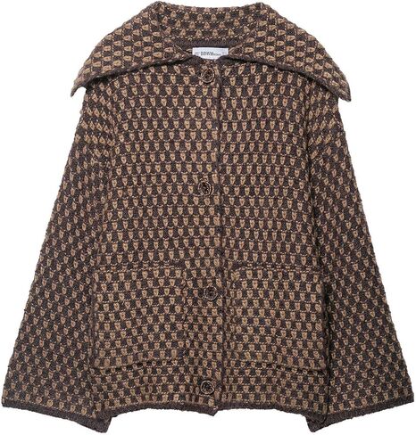 chouyatou Women's Vintage Lapel Plaid Cardigans Button Down Chunky Knit Cardigan Sweater Jacket Coat with Pockets in Saudi Arabia