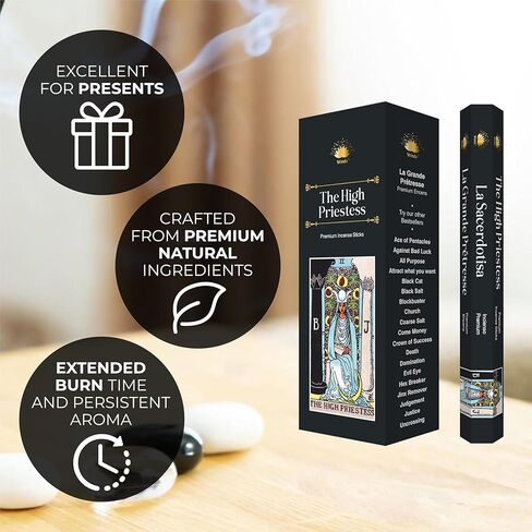 The High Priestess Tarot Incense Hexa Premium Sticks Tarot-Inspired – Harness Intuition, Inner Wisdom, and Spiritual Insight, Handcrafted in India, Pack of 6, 20 Sticks per Pack. in Saudi Arabia