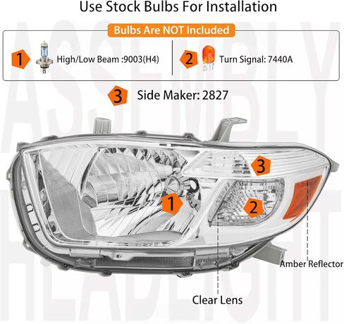 OE Style Headlight Assembly Set For 2008 2009 2010 Toyota Highlander Base Limited SE Sport SUV Replacement Bumper Headlamps Chrome Housing Clear Reflector Driver and Passenger(Left+Driver side in Saudi Arabia