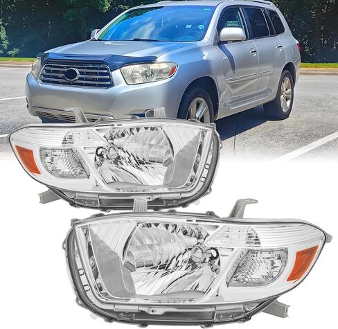 OE Style Headlight Assembly Set For 2008 2009 2010 Toyota Highlander Base Limited SE Sport SUV Replacement Bumper Headlamps Chrome Housing Clear Reflector Driver and Passenger(Left+Driver side in Saudi Arabia