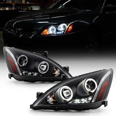 ACANII - For 2003-2007 Honda Accord LED Dual Halo Black Housing Projector Headlights Headlamps, Driver & Passenger Side in Saudi Arabia
