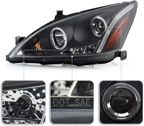 ACANII - For 2003-2007 Honda Accord LED Dual Halo Black Housing Projector Headlights Headlamps, Driver & Passenger Side in Saudi Arabia