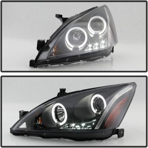 ACANII - For 2003-2007 Honda Accord LED Dual Halo Black Housing Projector Headlights Headlamps, Driver & Passenger Side in Saudi Arabia