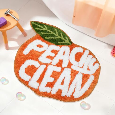 Peach Clean Bathroom Rugs, Cute Bath Mat Decor Door Mat, Soft & Absorbent Plush Coral Fabric Non-Slip Bathtub Rug Washable 24.8" x 21.6" in Kuwait