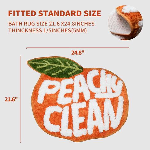 Peach Clean Bathroom Rugs, Cute Bath Mat Decor Door Mat, Soft & Absorbent Plush Coral Fabric Non-Slip Bathtub Rug Washable 24.8" x 21.6" in Kuwait