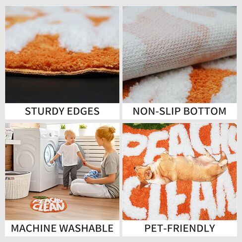 Peach Clean Bathroom Rugs, Cute Bath Mat Decor Door Mat, Soft & Absorbent Plush Coral Fabric Non-Slip Bathtub Rug Washable 24.8" x 21.6" in Kuwait