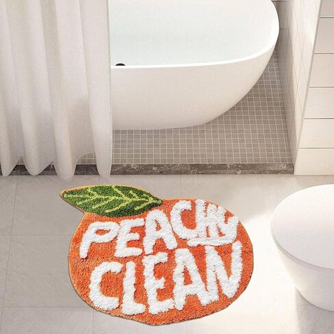 Peach Clean Bathroom Rugs, Cute Bath Mat Decor Door Mat, Soft & Absorbent Plush Coral Fabric Non-Slip Bathtub Rug Washable 24.8" x 21.6" in Kuwait
