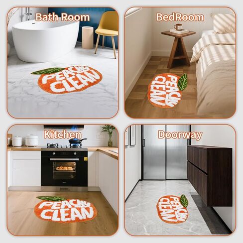Peach Clean Bathroom Rugs, Cute Bath Mat Decor Door Mat, Soft & Absorbent Plush Coral Fabric Non-Slip Bathtub Rug Washable 24.8" x 21.6" in Kuwait
