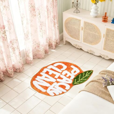Peach Clean Bathroom Rugs, Cute Bath Mat Decor Door Mat, Soft & Absorbent Plush Coral Fabric Non-Slip Bathtub Rug Washable 24.8" x 21.6" in Kuwait