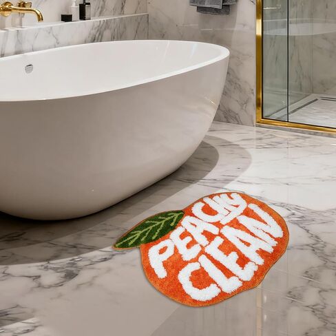 Peach Clean Bathroom Rugs, Cute Bath Mat Decor Door Mat, Soft & Absorbent Plush Coral Fabric Non-Slip Bathtub Rug Washable 24.8" x 21.6" in Kuwait