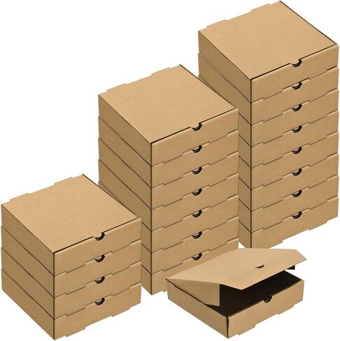 صندوق بيتزا uxcell، 20 قطعة مقاس 9x9 بوصة - علب بيتزا صغيرة من ورق جلد البقر، حاوية تخزين مموجة مربعة لحفلات البيتزا والبسكويت (بني) in Kuwait