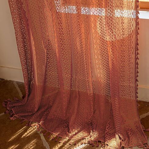 Orange Fall Colors Bedroom Living Room Curtains 102 Inches Long - 2 Panel Set, Rod Pocket & Tassel Trim, Bohemian Western Retro Style, Light Filtering Drapes Art Deco in Kuwait