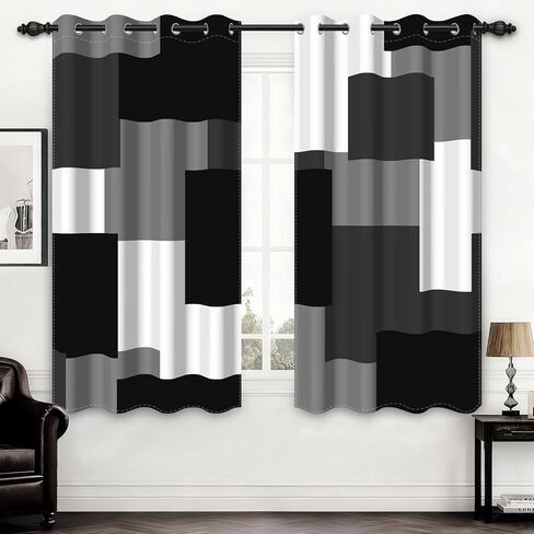 95% Blackout Curtains for Bedroom 63 Inch Long 2 Panels Set Royal Blue Grey Modern Abstract Geometric Black Out Curtains Insulated Room Darkening Window Drapes for Living Room, 52Wx63L in Saudi Arabia
