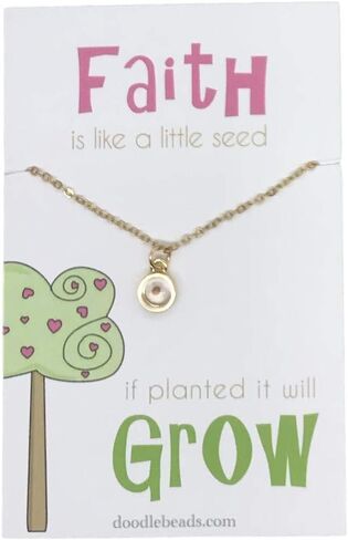 قلادة بذور الخردل من خرز الخردل - بذور الخردل الحقيقية بإطار فضي أو ذهبي قلادة الإيمان الأساسية LDS هدية المعمودية - الإيمان مثل البذور الصغيرة in Kuwait