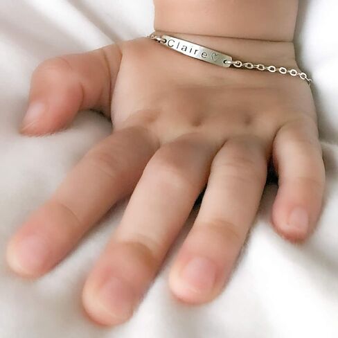 Petite Boutique Baby Sterling Silver Personalized Bar Bracelet with Black Engraving Ideal Newborn to Children's Gift for First Birthday in Kuwait