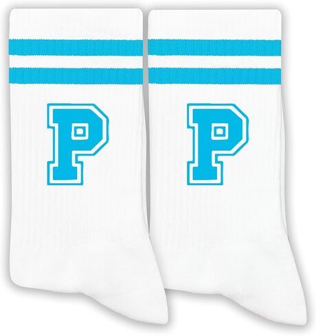 Sky Blue Initial Stripes Socks,Letter Socks Gifts for Birthday,Christmas,Back-to-school Season,etc. in Saudi Arabia