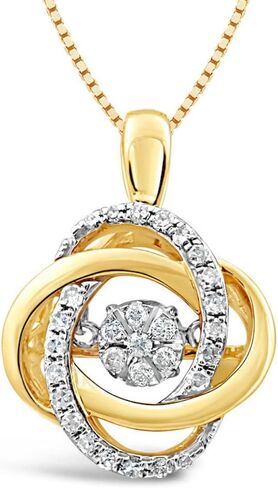 Diamond Necklace Dancing Diamond Love Knot 1/5 CTTW Sterling Silver or Yellow Gold Plated Silver - 18 Inch Chain in Kuwait