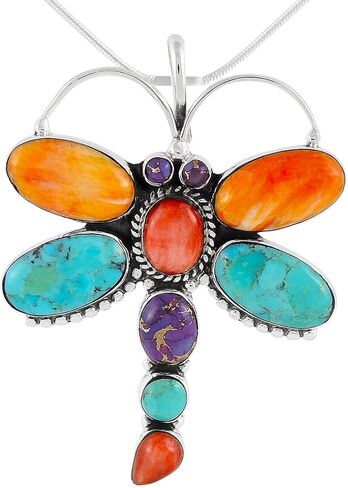 Dragonfly Turquoise Necklace Pendant Sterling Silver Genuine Gemstones & Gems (20") in Saudi Arabia