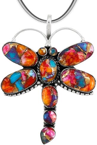 Dragonfly Turquoise Necklace Pendant Sterling Silver Genuine Gemstones & Gems (20") in Saudi Arabia
