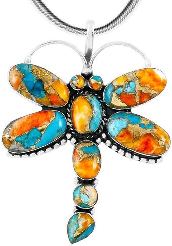 Dragonfly Turquoise Necklace Pendant Sterling Silver Genuine Gemstones & Gems (20") in Saudi Arabia