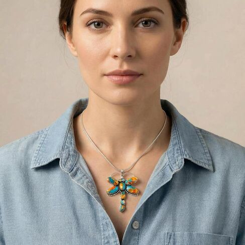 Dragonfly Turquoise Necklace Pendant Sterling Silver Genuine Gemstones & Gems (20") in Saudi Arabia