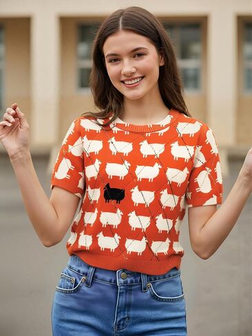 Women's Spring Summer Soft Oversized Floral Print Crewneck Sweater, Casual Fashion Long Sleeve Cozy Knit Pullover in Saudi Arabia