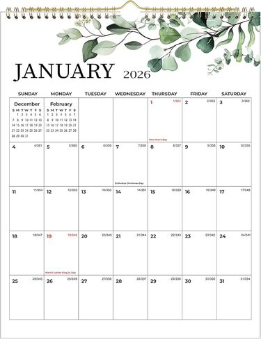 تقويم 2026 - تقويم حائط 2026: 12 تقويم جداري شهري 2026 من يناير 2026 إلى ديسمبر 2026، 14.5 بوصة × 11.5 بوصة، ربط بسلك مزدوج، غطاء شفاف مقاوم للماء، تواريخ جوليان، تقويم للتنظيم in Kuwait