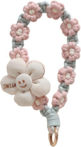 سوار سلسلة مفاتيح MemeChic Boho، سوار معصم من القطن المنسوج يدويًا مع سحر زهرة، سوار حلقة مفاتيح هدية عيد الميلاد للنساء in Kuwait