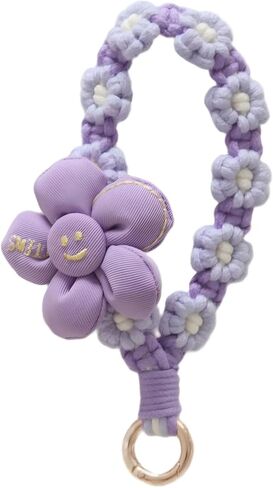 سوار سلسلة مفاتيح MemeChic Boho، سوار معصم من القطن المنسوج يدويًا مع سحر زهرة، سوار حلقة مفاتيح هدية عيد الميلاد للنساء in Kuwait