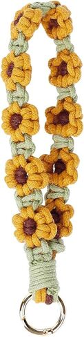 سوار سلسلة مفاتيح MemeChic Boho، سوار معصم من القطن المنسوج يدويًا مع سحر زهرة، سوار حلقة مفاتيح هدية عيد الميلاد للنساء in Kuwait
