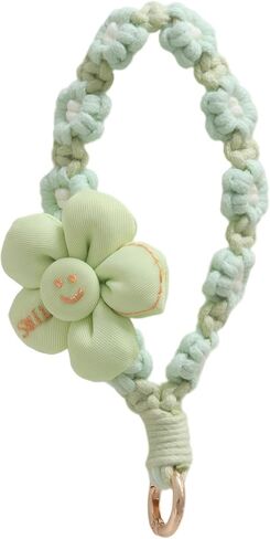 سوار سلسلة مفاتيح MemeChic Boho، سوار معصم من القطن المنسوج يدويًا مع سحر زهرة، سوار حلقة مفاتيح هدية عيد الميلاد للنساء in Kuwait