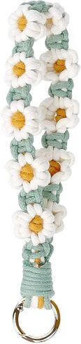 سوار سلسلة مفاتيح MemeChic Boho، سوار معصم من القطن المنسوج يدويًا مع سحر زهرة، سوار حلقة مفاتيح هدية عيد الميلاد للنساء in Kuwait